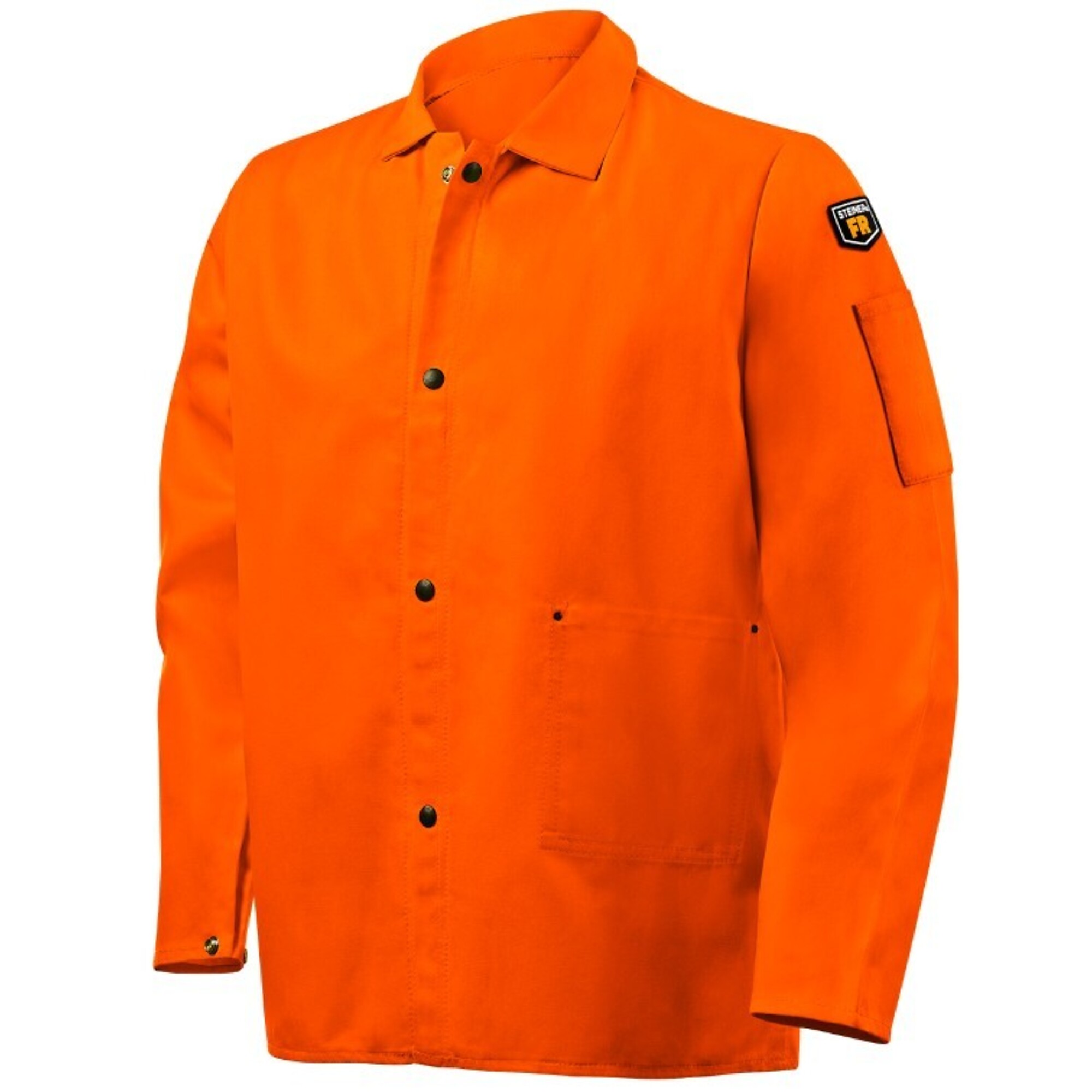 Steiner, 9 oz FR Cotton Jacket - 30" High Visibility Orange, Model: 1040. Cool, comfortable, and washable. Offers protection for light welding and from light sparks.